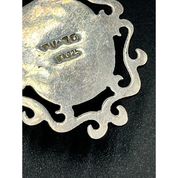 Signed Sterling Silver Blue Turquoise Scroll Filigree pendant TV-75 Mex 925 - Picture 7 of 8